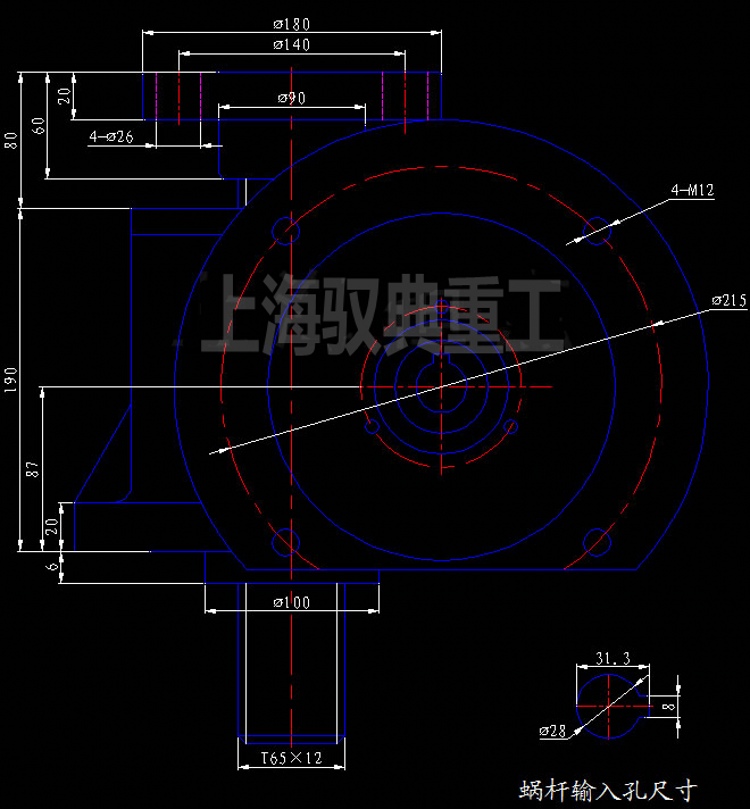 SWL絲桿升降機20T-1A-II型軸入式CAD圖