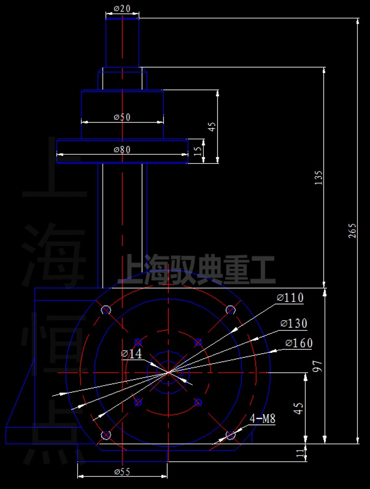 絲桿升降機SWLD2.5-2A-I螺母升降型安裝尺寸CAD圖紙